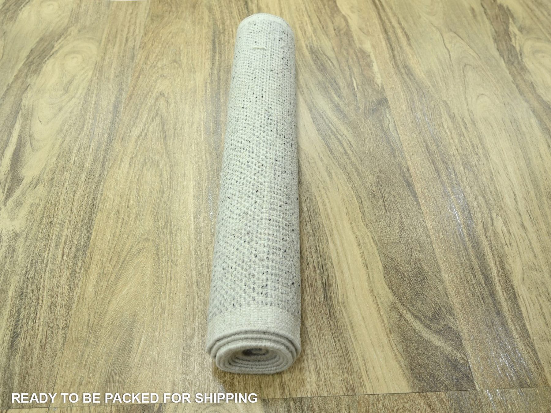 2'6"x8'1" Misty Gray, Hand Knotted, 100% Wool, Oxidized and Distressed Grass Design with Exposed Warps, Runner, Oriental Rug HR76757 - Image 7
