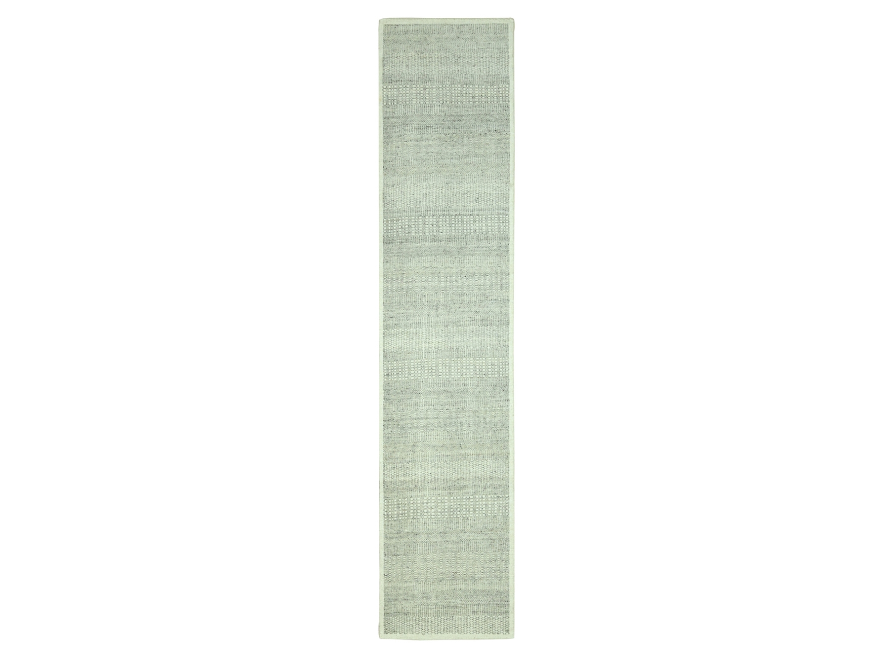 2'7"x10'3" Medium Gray, Oxidized and Distressed Grass Design with Exposed Warps, Hand Knotted, Natural Wool, Runner, Oriental Rug HR76758