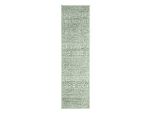 2'7"x8'1" Mirage Gray, Hand Knotted, 100% Wool, Oxidized and Distressed Grass Design with Exposed Warps, Runner, Oriental Rug HR76759