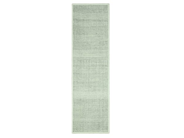 2'7"x8'1" Spanish Gray, 100% Wool, Oxidized and Distressed Grass Design with Exposed Warps, Hand Knotted, Runner, Oriental Rug HR76760