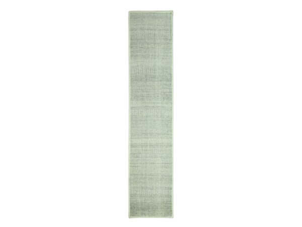 2'7"x12'1" Misty Gray, Distressed and Oxidized Grass Design with Exposed Warps, Hand Knotted, 100% Wool, Runner, Oriental Rug HR76761