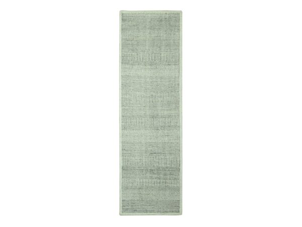 2'8"x6'3" Mirage Gray, Natural Wool, Oxidized and Distressed Grass Design with Exposed Warps, Hand Knotted, Runner, Oriental Rug HR76763