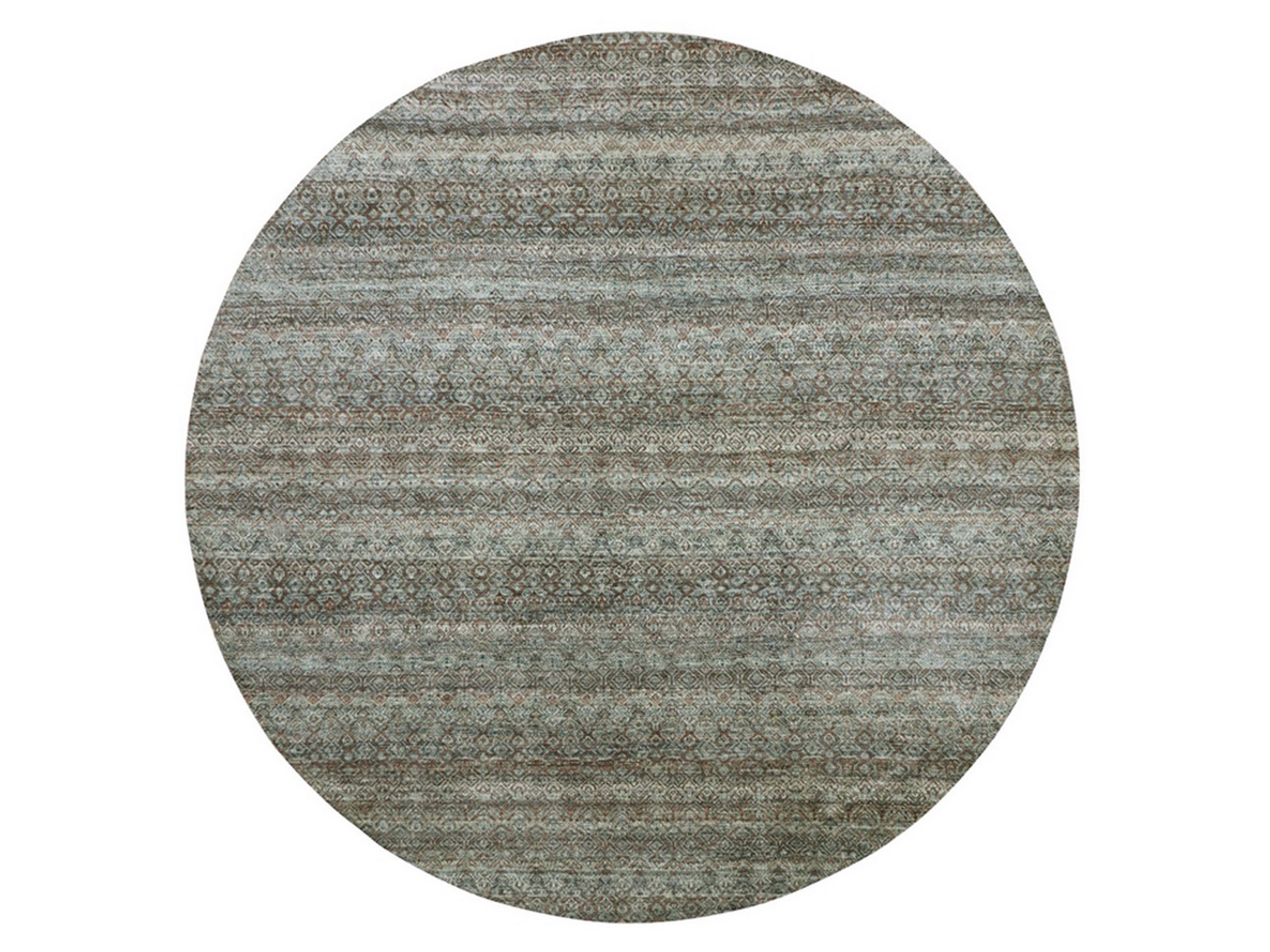 10'x10' Arsenic Gray, Kohinoor Herat Pattern, Small Geometric Repetitive Diamond Design, Soft Wool, Tone on Tone, Hand Knotted, Round, Oriental Rug HR76788