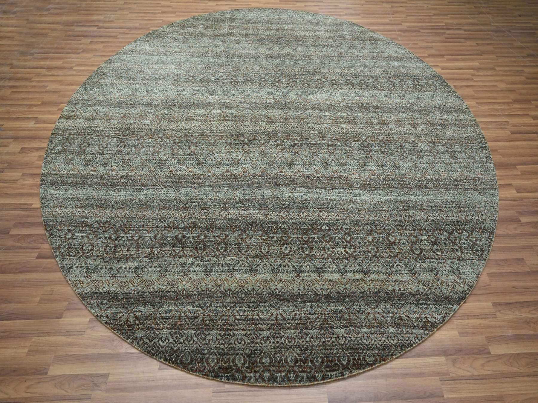10'x10' Arsenic Gray, Kohinoor Herat Pattern, Small Geometric Repetitive Diamond Design, Soft Wool, Tone on Tone, Hand Knotted, Round, Oriental Rug HR76788 - Image 2