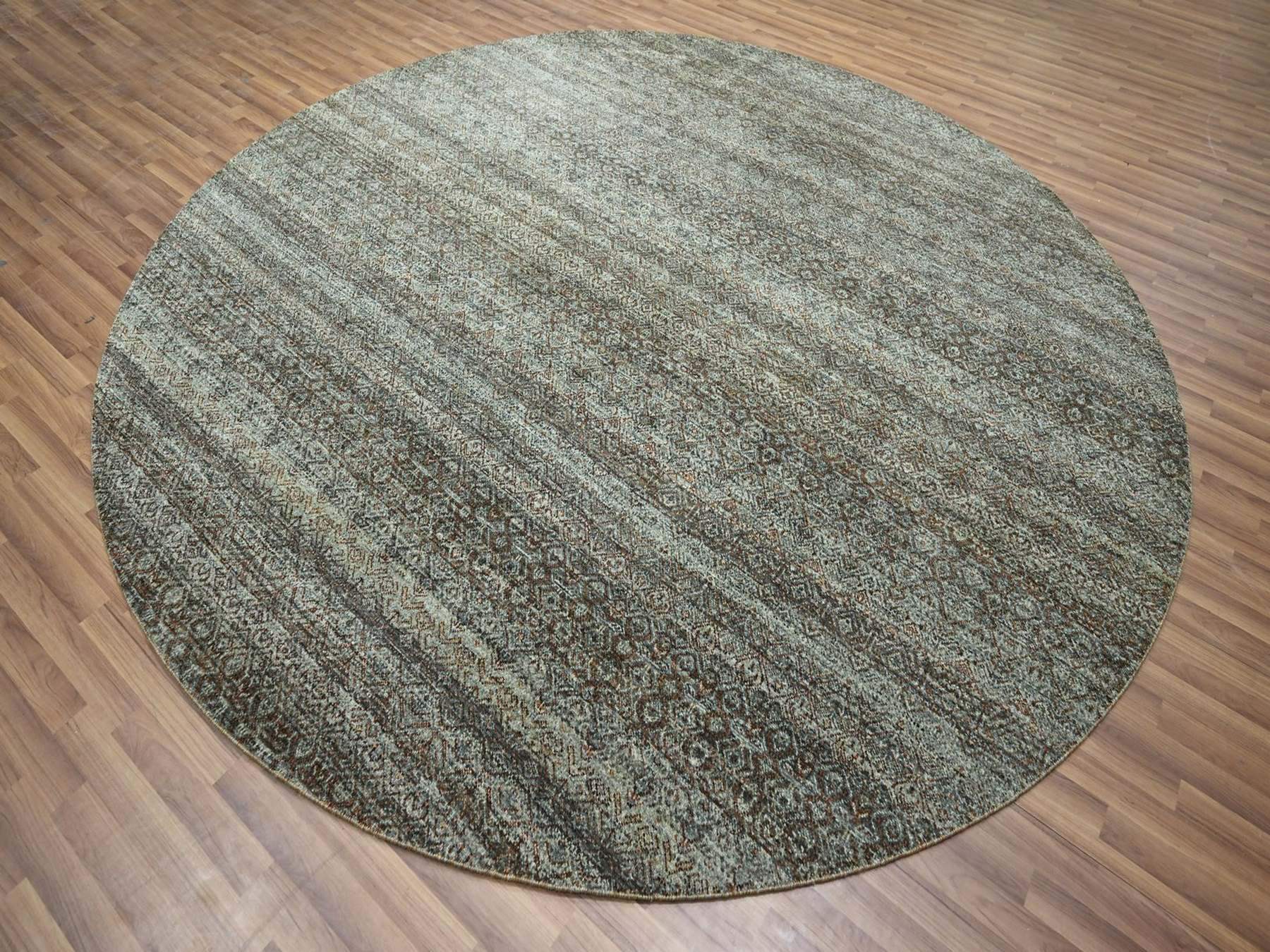 10'x10' Arsenic Gray, Kohinoor Herat Pattern, Small Geometric Repetitive Diamond Design, Soft Wool, Tone on Tone, Hand Knotted, Round, Oriental Rug HR76788 - Image 3
