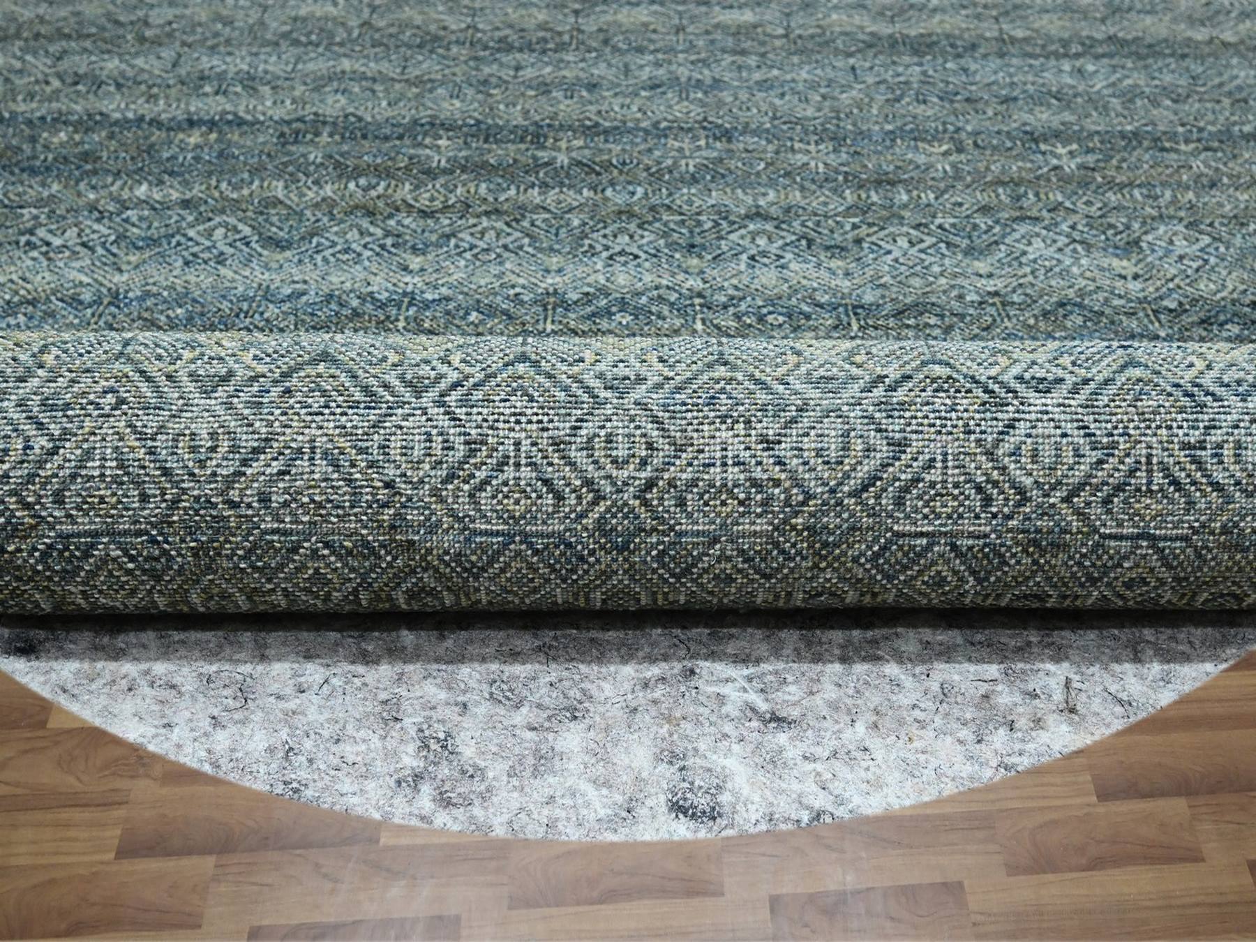 10'x10' Imperial Blue, Hand Knotted, Kohinoor Herat Pattern, Small Geometric Repetitive Diamond Design, Soft Wool, Tone on Tone, Round, Oriental Rug HR76789 - Image 4