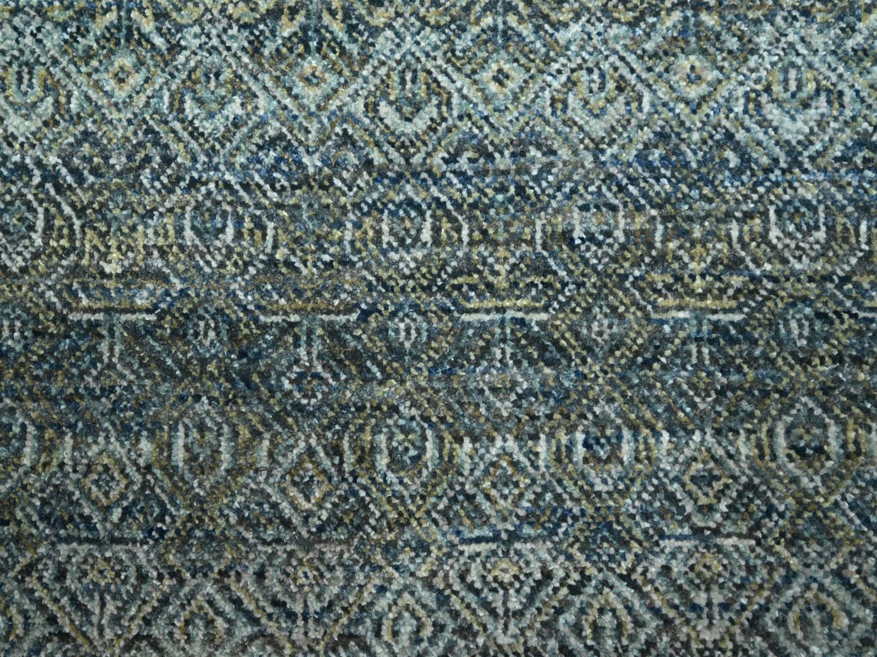 10'x10' Imperial Blue, Hand Knotted, Kohinoor Herat Pattern, Small Geometric Repetitive Diamond Design, Soft Wool, Tone on Tone, Round, Oriental Rug HR76789 - Image 8