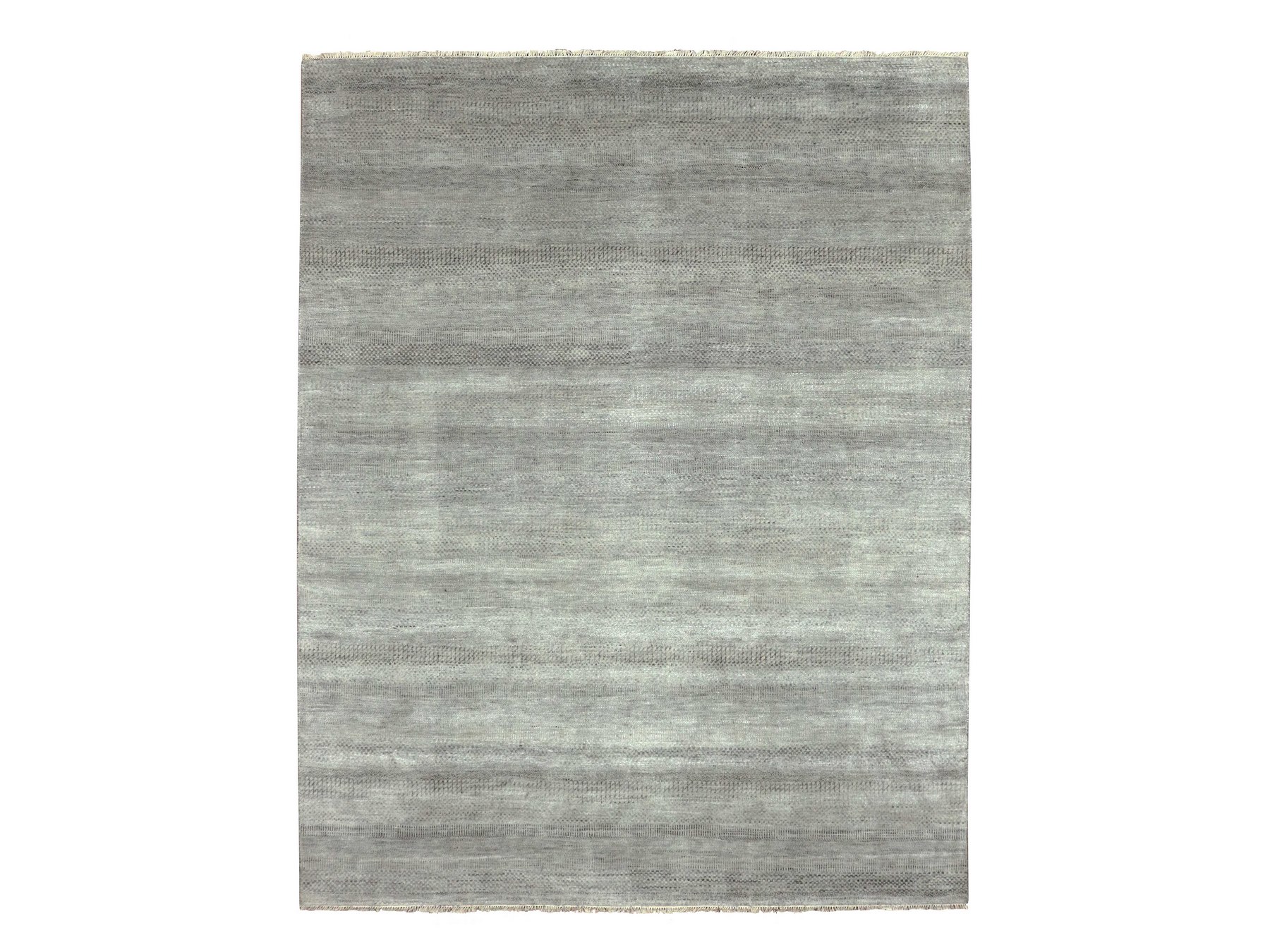 8'x10'2" Ash Gray, Hand Knotted Grass Design, Densely Woven Tone on Tone, Soft to the Touch Wool and Silk, Oriental Rug HR79317