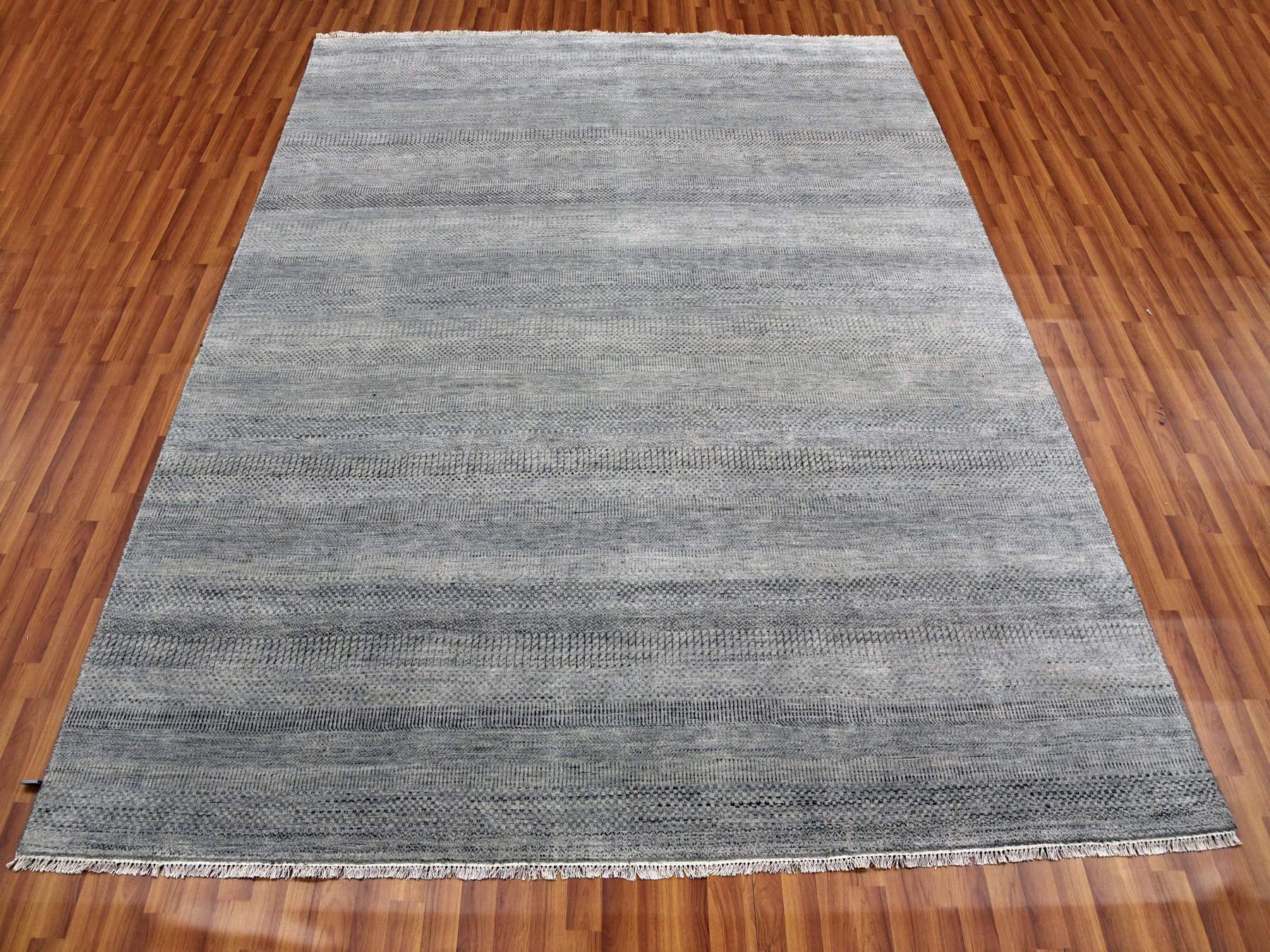 8'x10'2" Ash Gray, Hand Knotted Grass Design, Densely Woven Tone on Tone, Soft to the Touch Wool and Silk, Oriental Rug HR79317 - Image 2