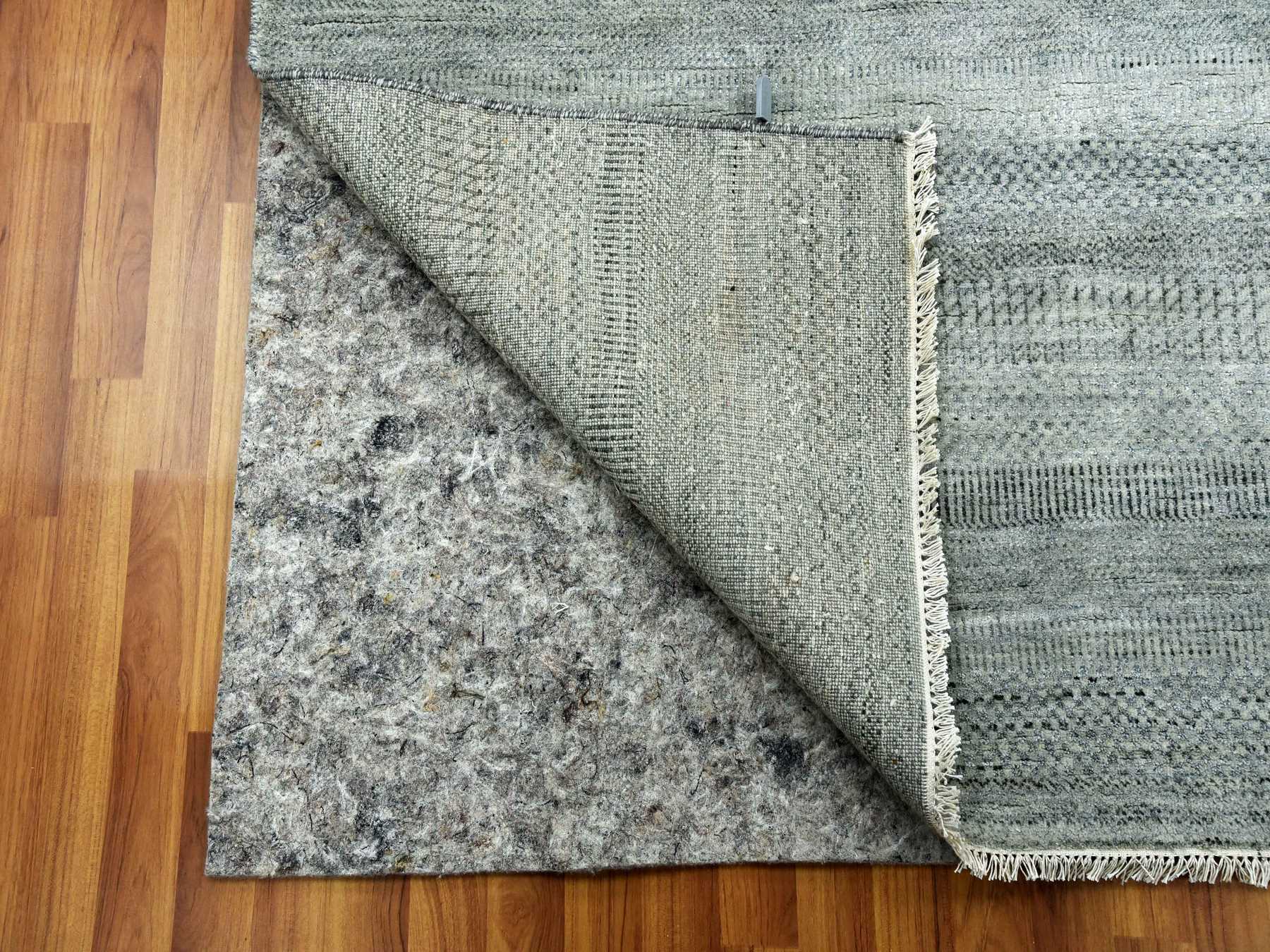 8'x10'2" Ash Gray, Hand Knotted Grass Design, Densely Woven Tone on Tone, Soft to the Touch Wool and Silk, Oriental Rug HR79317 - Image 4