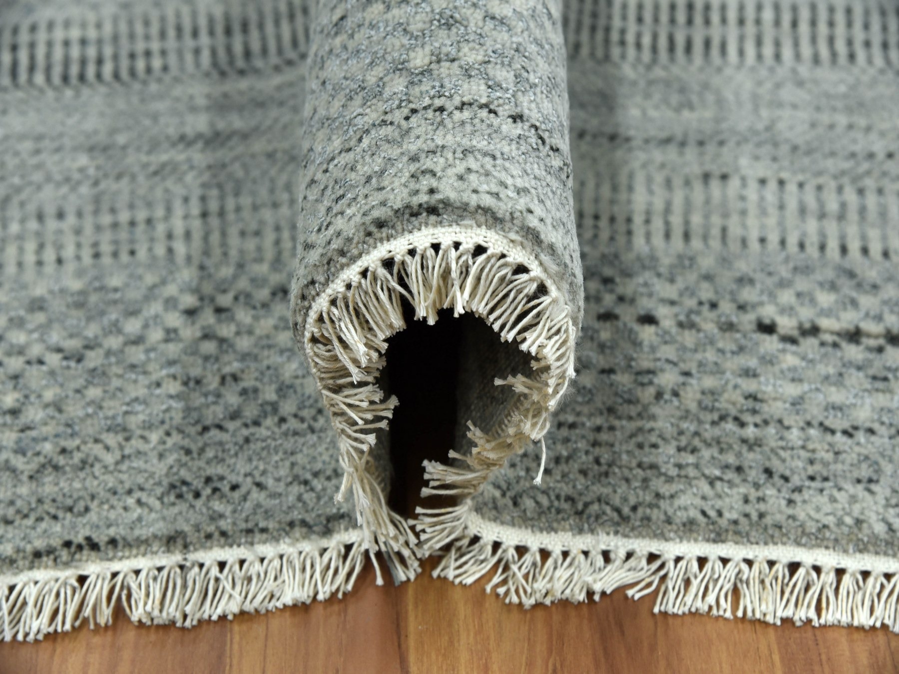 8'x10'2" Ash Gray, Hand Knotted Grass Design, Densely Woven Tone on Tone, Soft to the Touch Wool and Silk, Oriental Rug HR79317 - Image 5