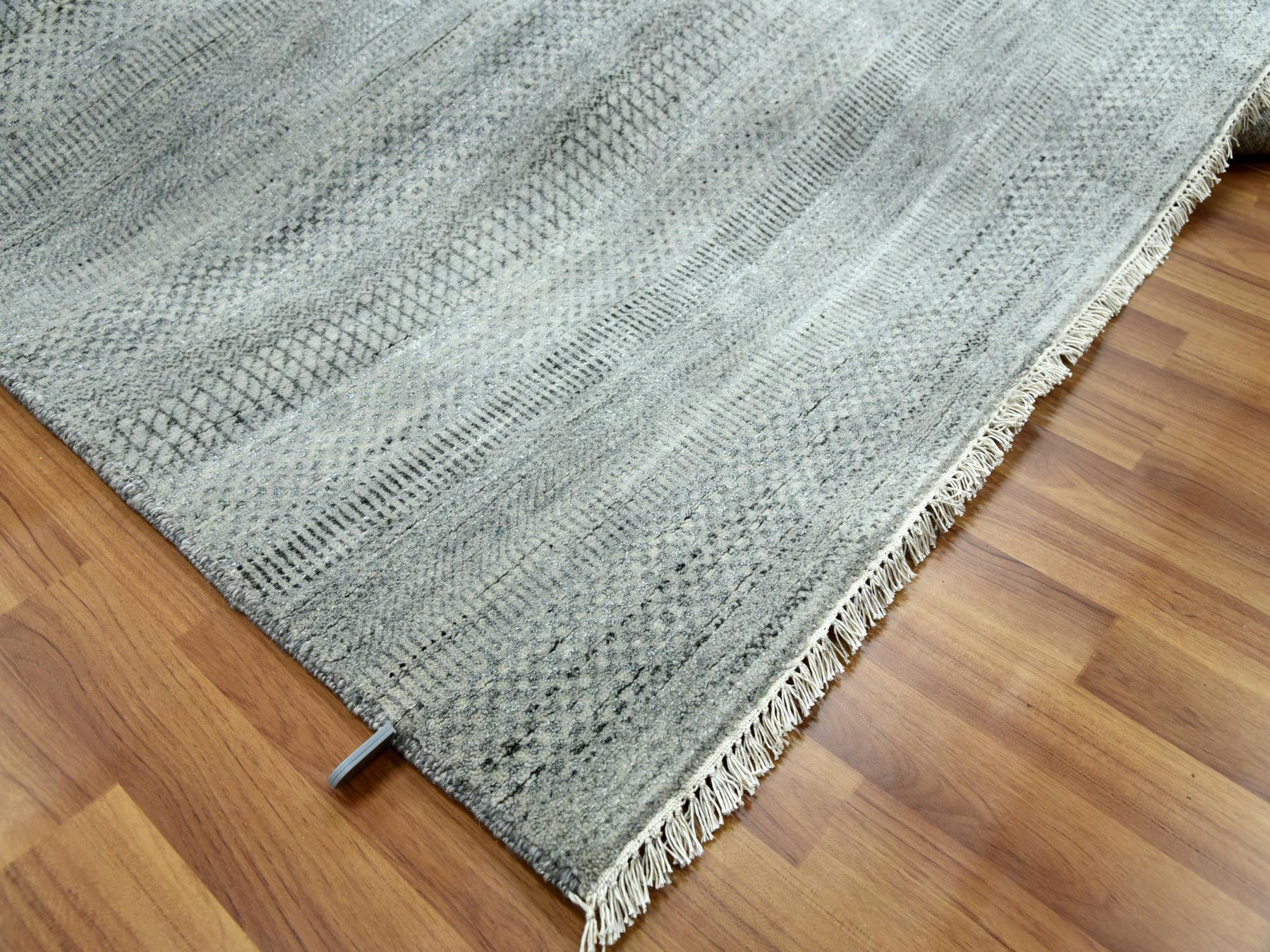 8'x10'2" Ash Gray, Hand Knotted Grass Design, Densely Woven Tone on Tone, Soft to the Touch Wool and Silk, Oriental Rug HR79317 - Image 6