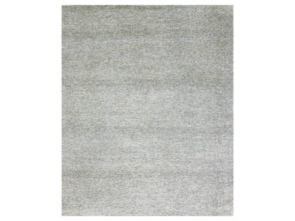 8'1"x10' Clouds Gray, Shabby Chic, Hand Knotted Organic Sustainable Textile and Modern Grass Design, Soft Shiny Wool, Tone on Tone, Undyed Oriental Rug HR79793