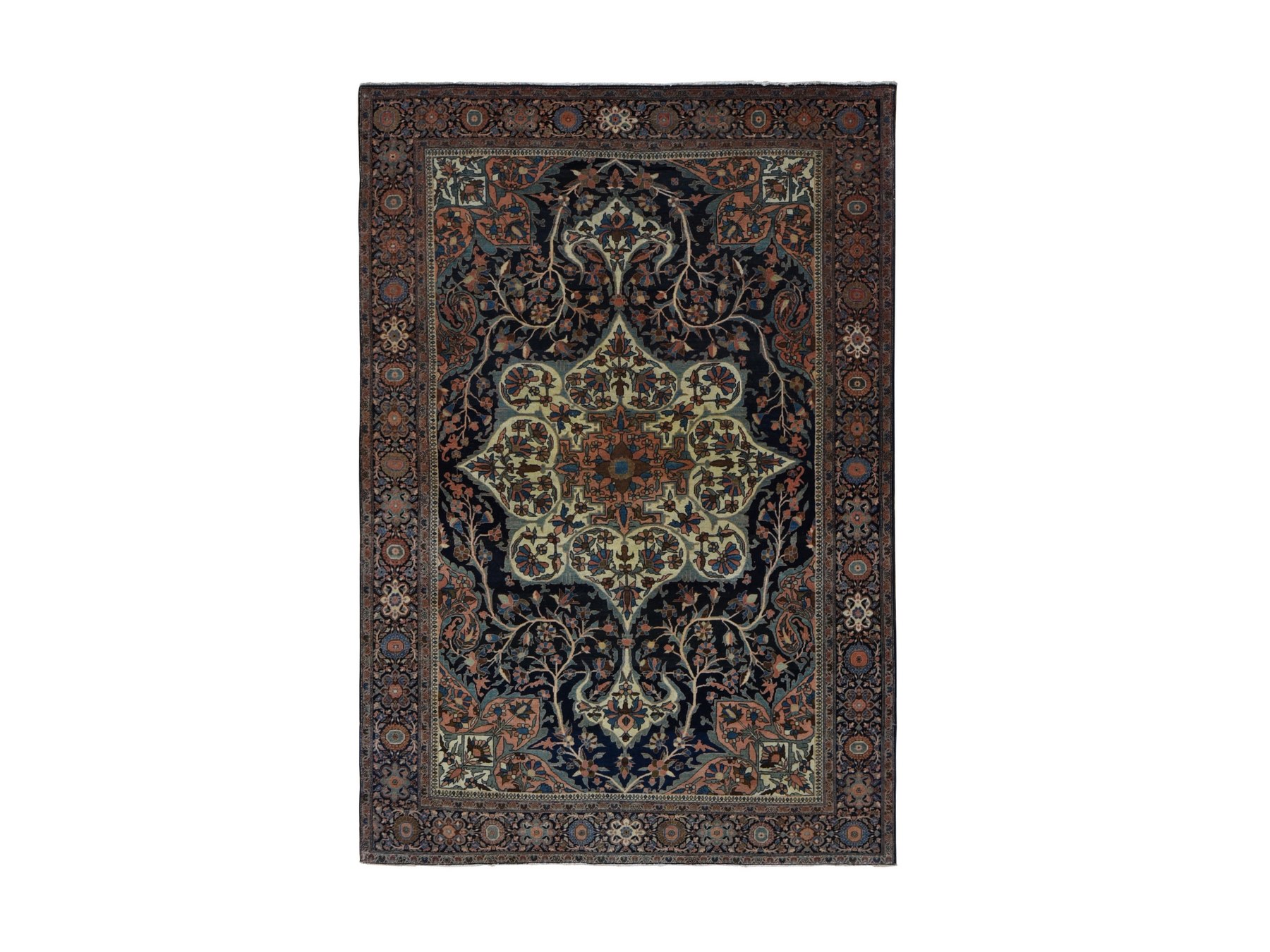 4'4"x6'9" Amber Brown, Antique Persian Fereghan Sarouk, Excellent Condition, Clean and Soft, Even Wear, 100% Wool, Hand Knotted, Oriental Rug HR87639