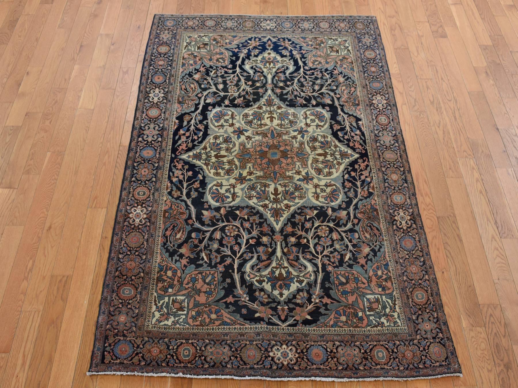4'4"x6'9" Amber Brown, Antique Persian Fereghan Sarouk, Excellent Condition, Clean and Soft, Even Wear, 100% Wool, Hand Knotted, Oriental Rug HR87639 - Image 2