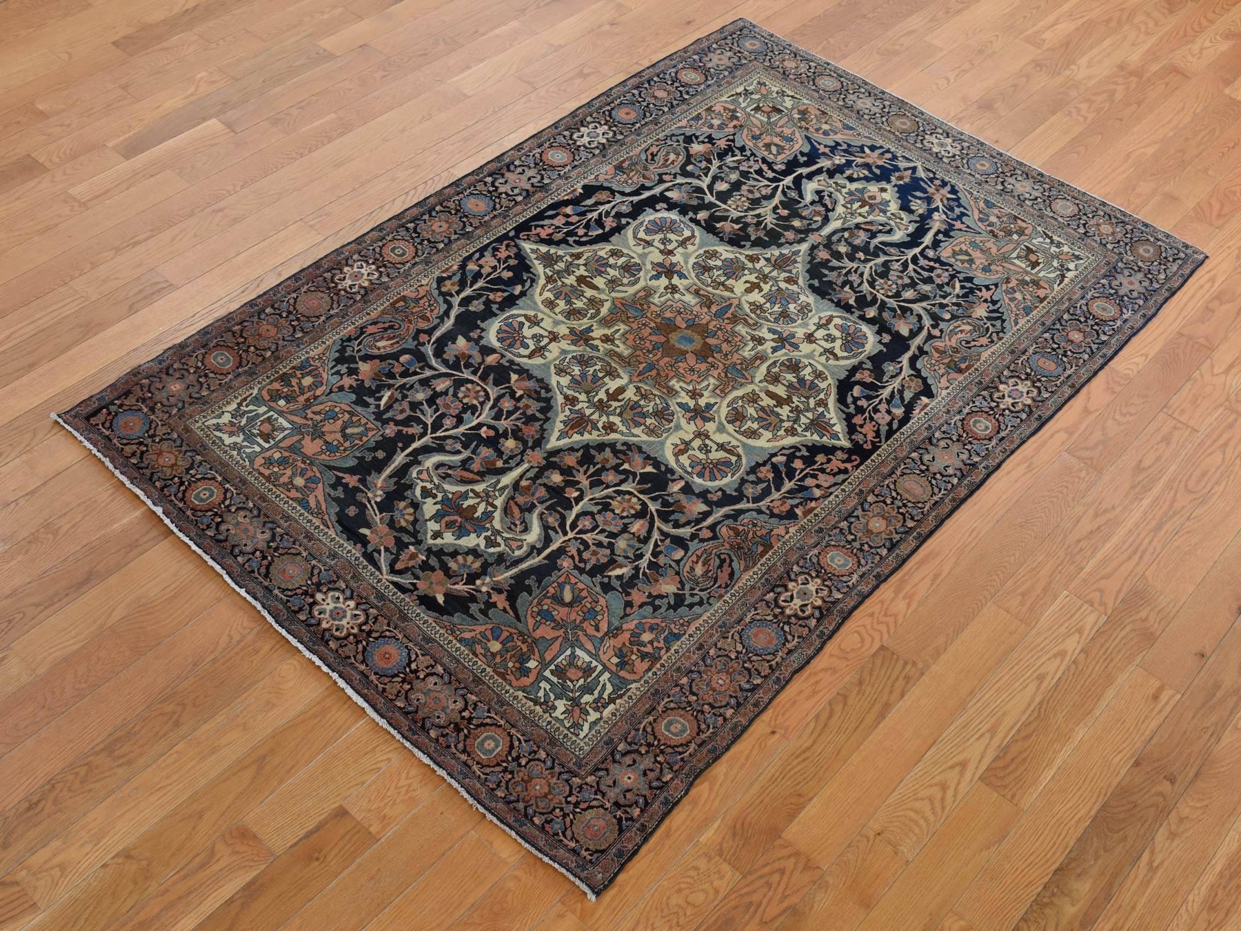 4'4"x6'9" Amber Brown, Antique Persian Fereghan Sarouk, Excellent Condition, Clean and Soft, Even Wear, 100% Wool, Hand Knotted, Oriental Rug HR87639 - Image 3