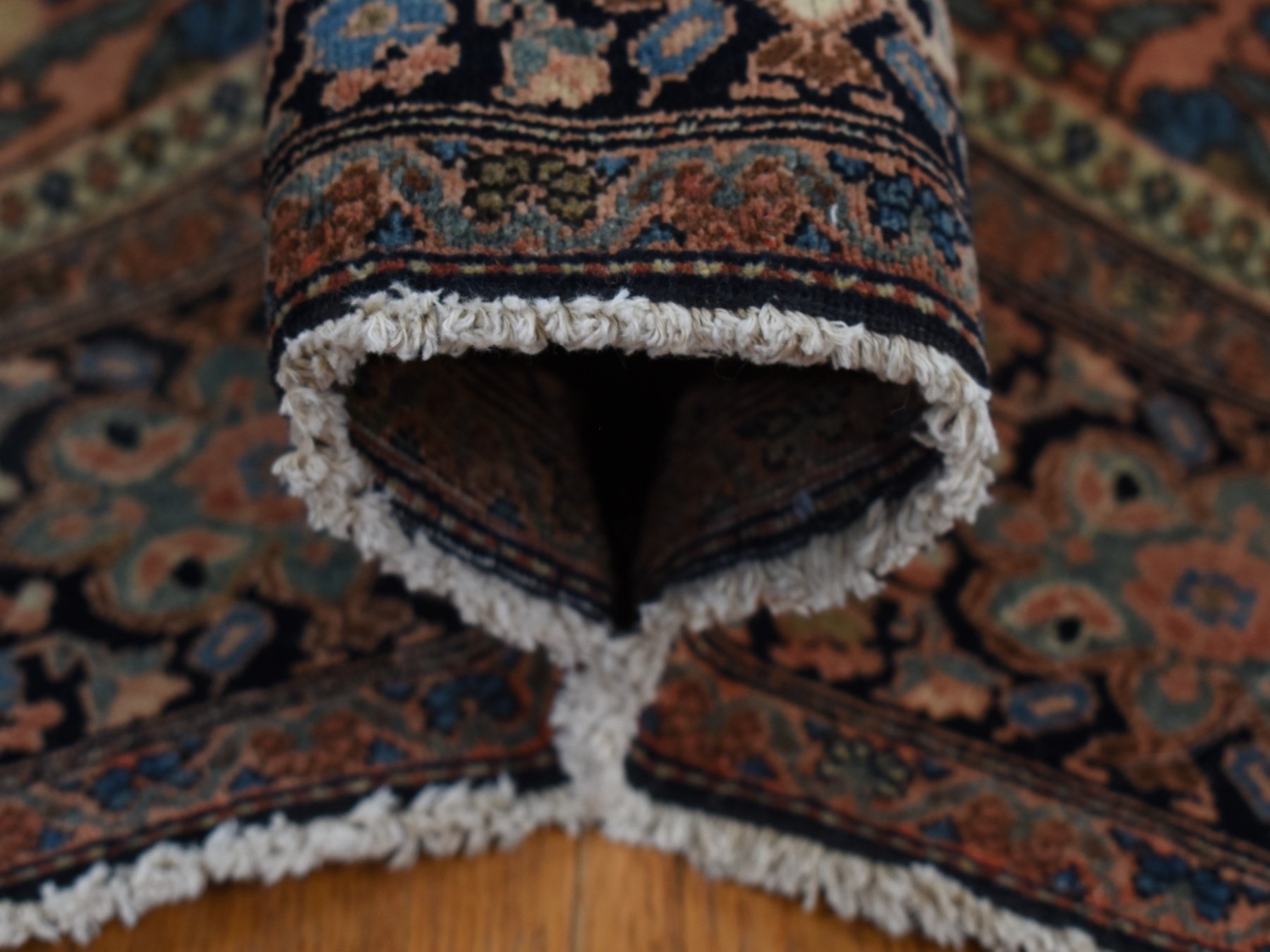 4'4"x6'9" Amber Brown, Antique Persian Fereghan Sarouk, Excellent Condition, Clean and Soft, Even Wear, 100% Wool, Hand Knotted, Oriental Rug HR87639 - Image 6