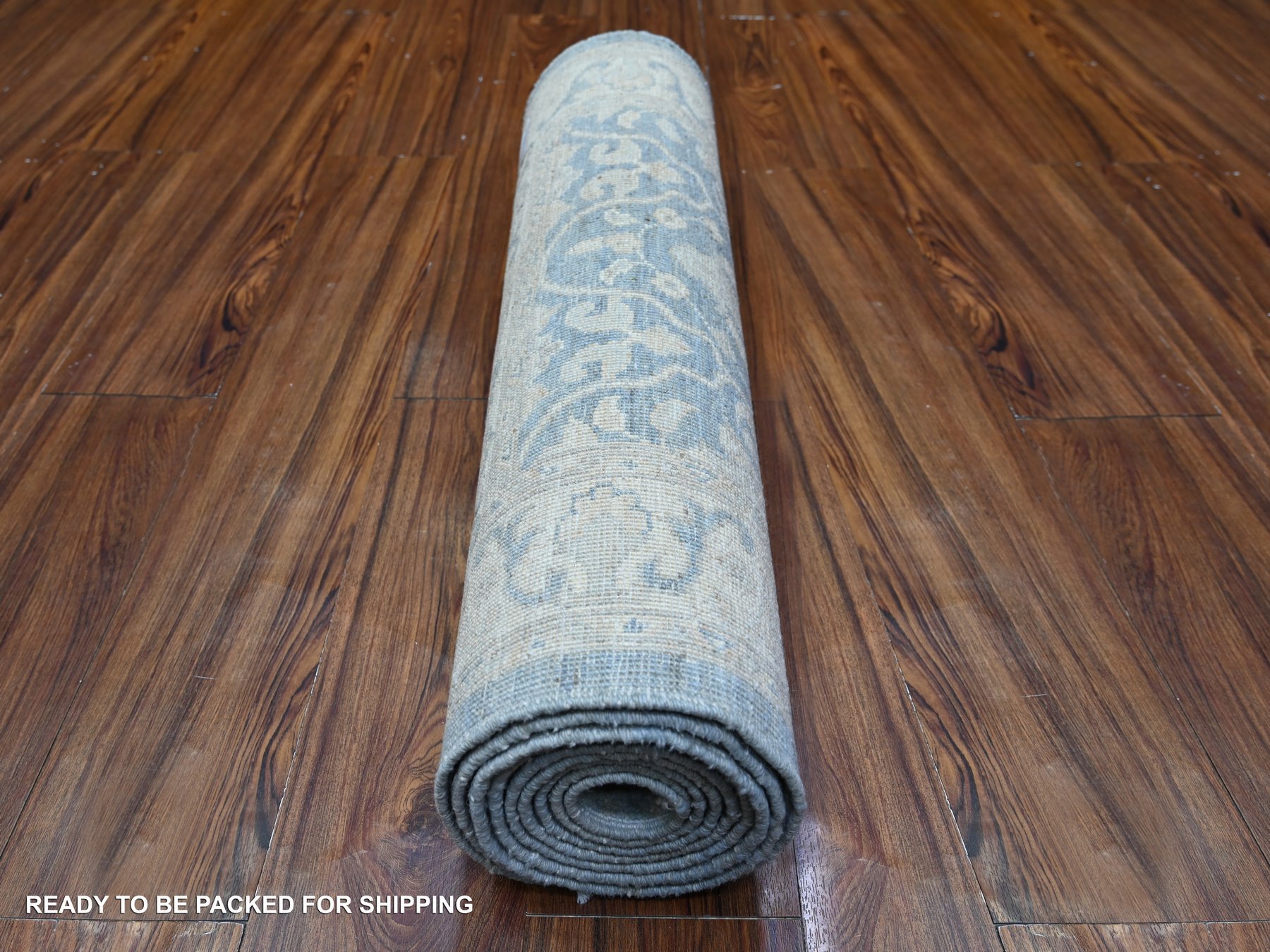 2'8"x10'4" Ruddy Blue, Hand Knotted, Vegetable Dyes, Natural Wool, White Wash Peshawar, Runner Oriental Rug HR88354 - Image 4
