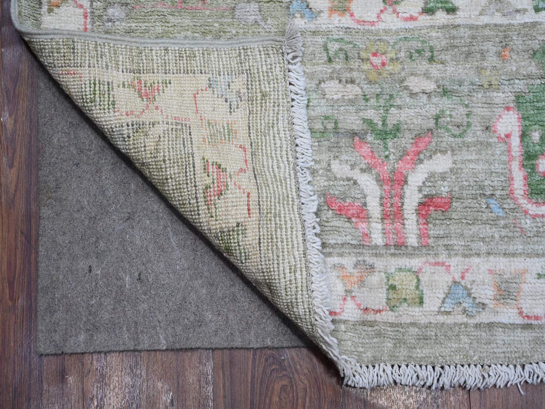 7'8"x9'10" Reseda Green, Natural Dyes, Wool Weft, Hand Knotted, Afghan Angora Oushak, Soft Pile, Tribal Willow And Cypress Design, Oriental Rug HR89155 - Image 4