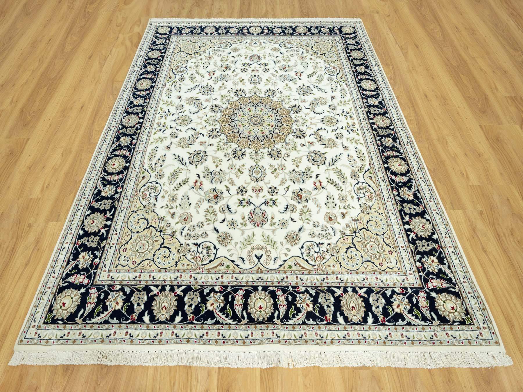 7'10"x10' Origami White, Hand Knotted, 250 KPSI, Nain Organic Wool Center Medallion Flower Design, Denser Weave, Oriental Rug HR90519 - Image 2