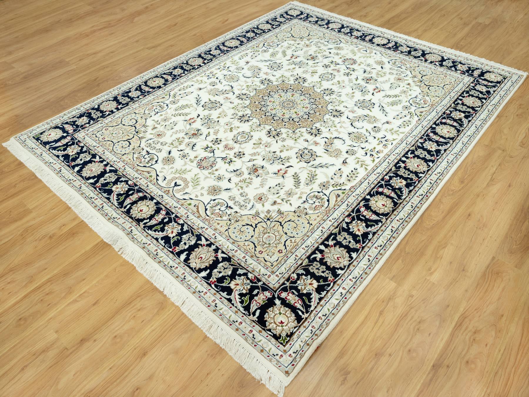 7'10"x10' Origami White, Hand Knotted, 250 KPSI, Nain Organic Wool Center Medallion Flower Design, Denser Weave, Oriental Rug HR90519 - Image 3