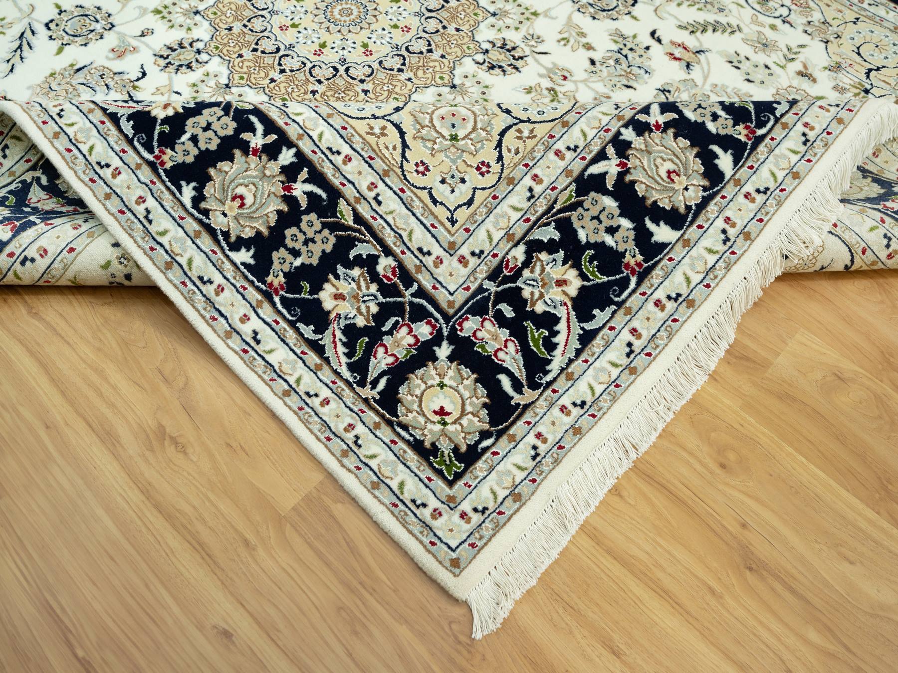 7'10"x10' Origami White, Hand Knotted, 250 KPSI, Nain Organic Wool Center Medallion Flower Design, Denser Weave, Oriental Rug HR90519 - Image 6