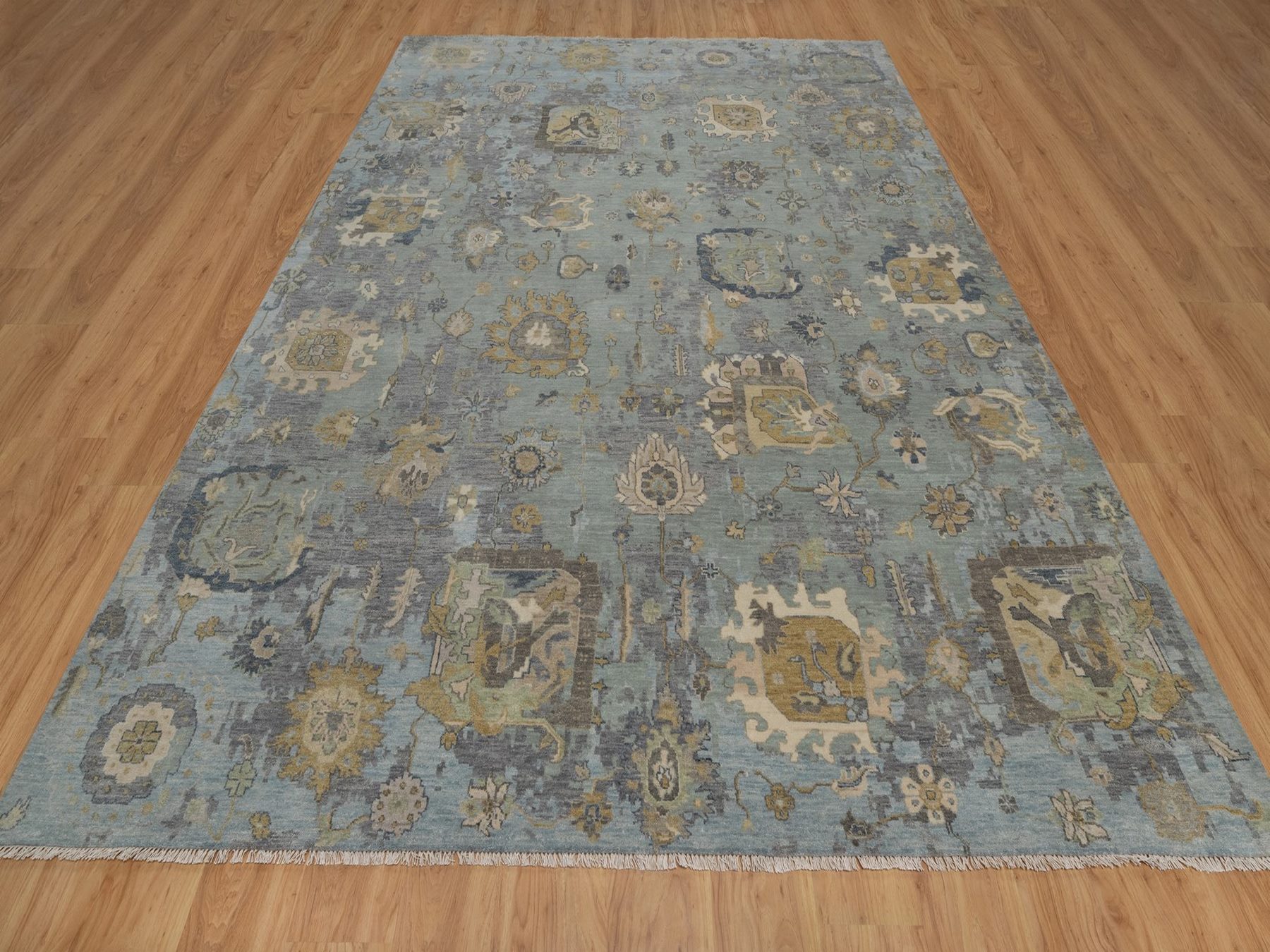 8'7"x12' Silt Green, Oushak without a Border, All Over Leaf Pattern, Hand Knotted, 100% Wool, Oriental Rug HR91809 - Image 2