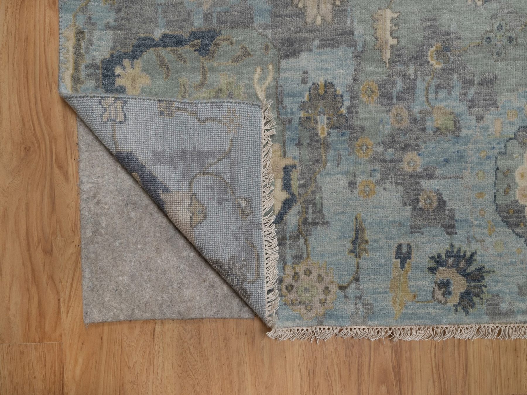 8'7"x12' Silt Green, Oushak without a Border, All Over Leaf Pattern, Hand Knotted, 100% Wool, Oriental Rug HR91809 - Image 4