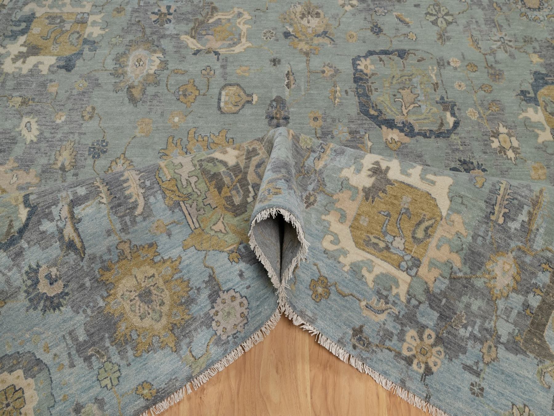 8'7"x12' Silt Green, Oushak without a Border, All Over Leaf Pattern, Hand Knotted, 100% Wool, Oriental Rug HR91809 - Image 5