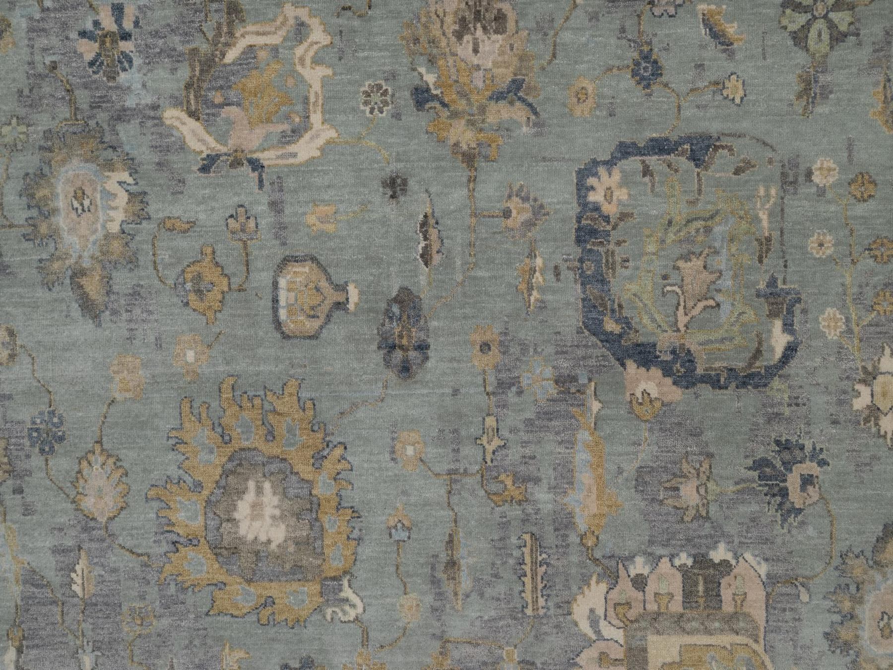 8'7"x12' Silt Green, Oushak without a Border, All Over Leaf Pattern, Hand Knotted, 100% Wool, Oriental Rug HR91809 - Image 8