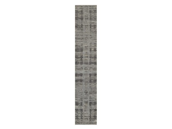 2'6"x14' Nickel Gray, Modern Criss Cross Erased Design, Hand Spun Undyed Natural Wool, Hand Knotted, Runner, Oriental Rug HR91810