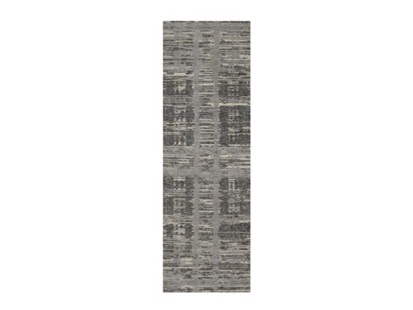 2'6"x8' Dim Gray, Hand Knotted, Modern Criss Cross Erased Design, Hand Spun Undyed Natural Wool, Runner, Oriental Rug HR91812