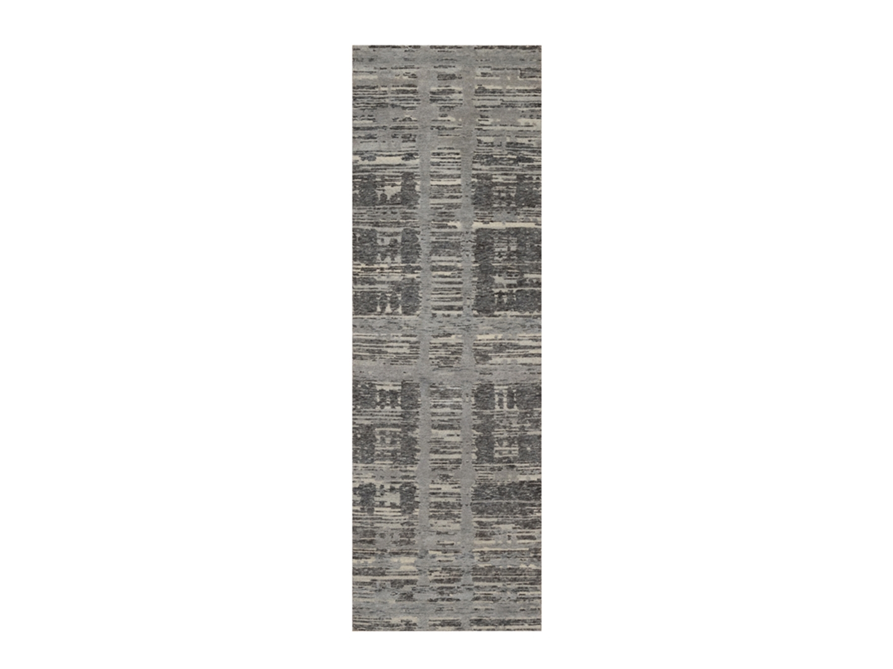 2'6"x8' Dim Gray, Hand Knotted, Modern Criss Cross Erased Design, Hand Spun Undyed Natural Wool, Runner, Oriental Rug HR91812