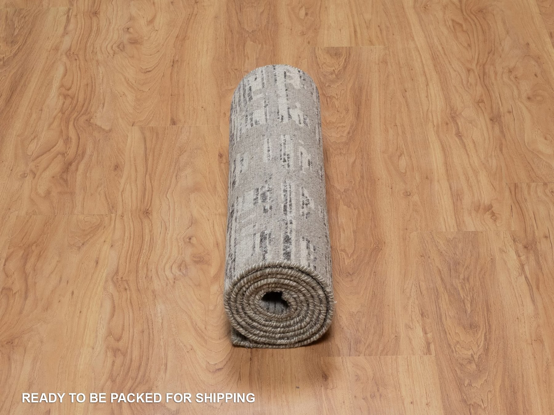 2'6"x8' Dim Gray, Hand Knotted, Modern Criss Cross Erased Design, Hand Spun Undyed Natural Wool, Runner, Oriental Rug HR91812 - Image 6
