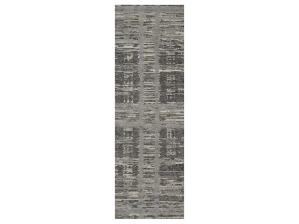 2'6"x8' Sonic Gray, Modern Criss Cross Erased Design, Hand Knotted, Hand Spun Undyed Natural Wool, Runner, Oriental Rug HR91818