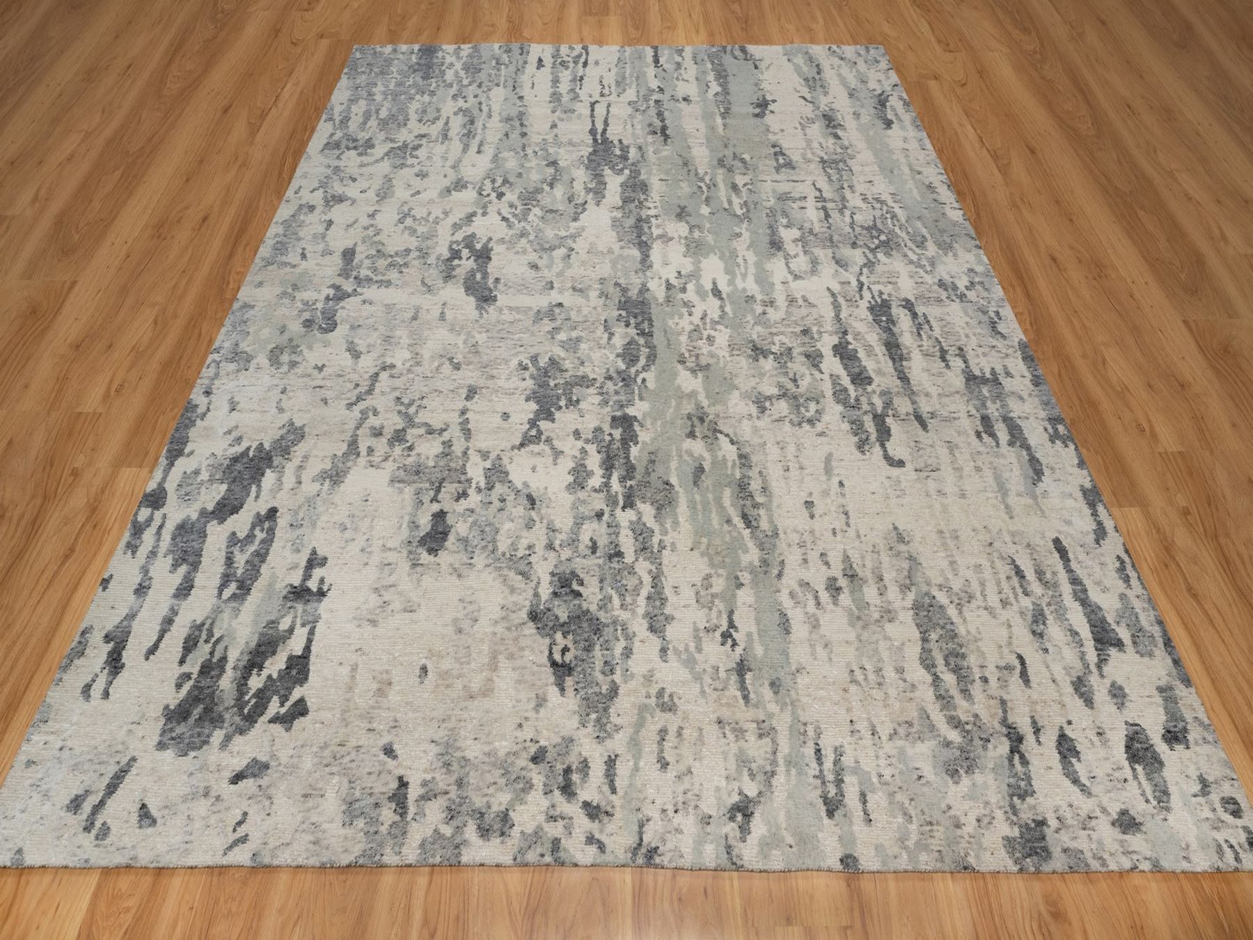 8'x10' Cream White, Modern Design, 100% Natural Undyed Wool, Hand Knotted, Oriental Rug HR91825 - Image 2