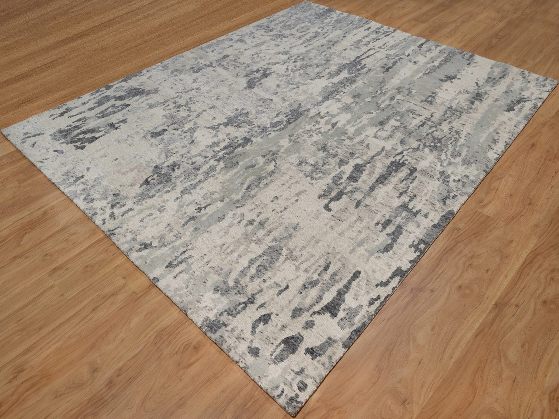 8'x10' Cream White, Modern Design, 100% Natural Undyed Wool, Hand Knotted, Oriental Rug HR91825 - Image 3