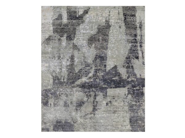 8'2"x10' Shades of Gray, Abstract Modern Design, Hand Knotted, 100% Wool, Oriental Rug HR91827