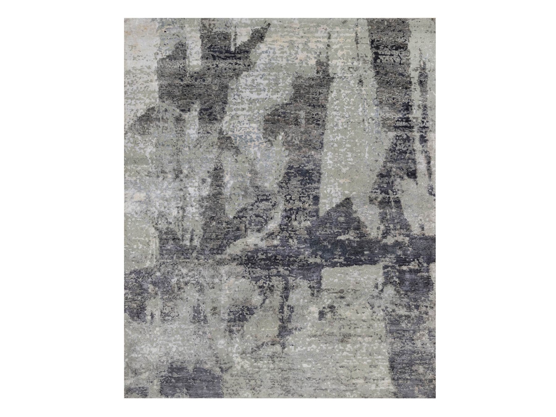 8'2"x10' Shades of Gray, Abstract Modern Design, Hand Knotted, 100% Wool, Oriental Rug HR91827