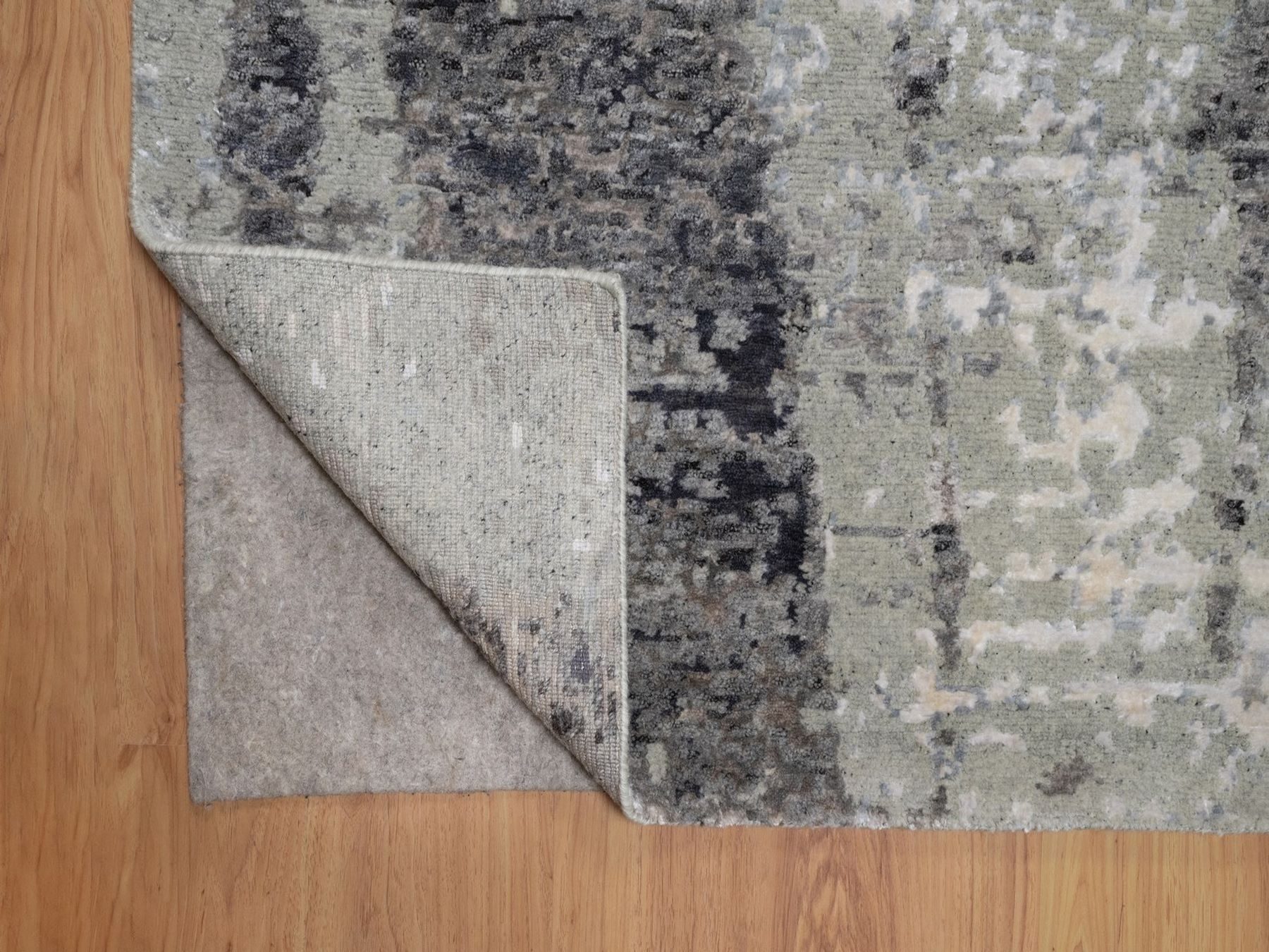 8'2"x10' Shades of Gray, Abstract Modern Design, Hand Knotted, 100% Wool, Oriental Rug HR91827 - Image 4