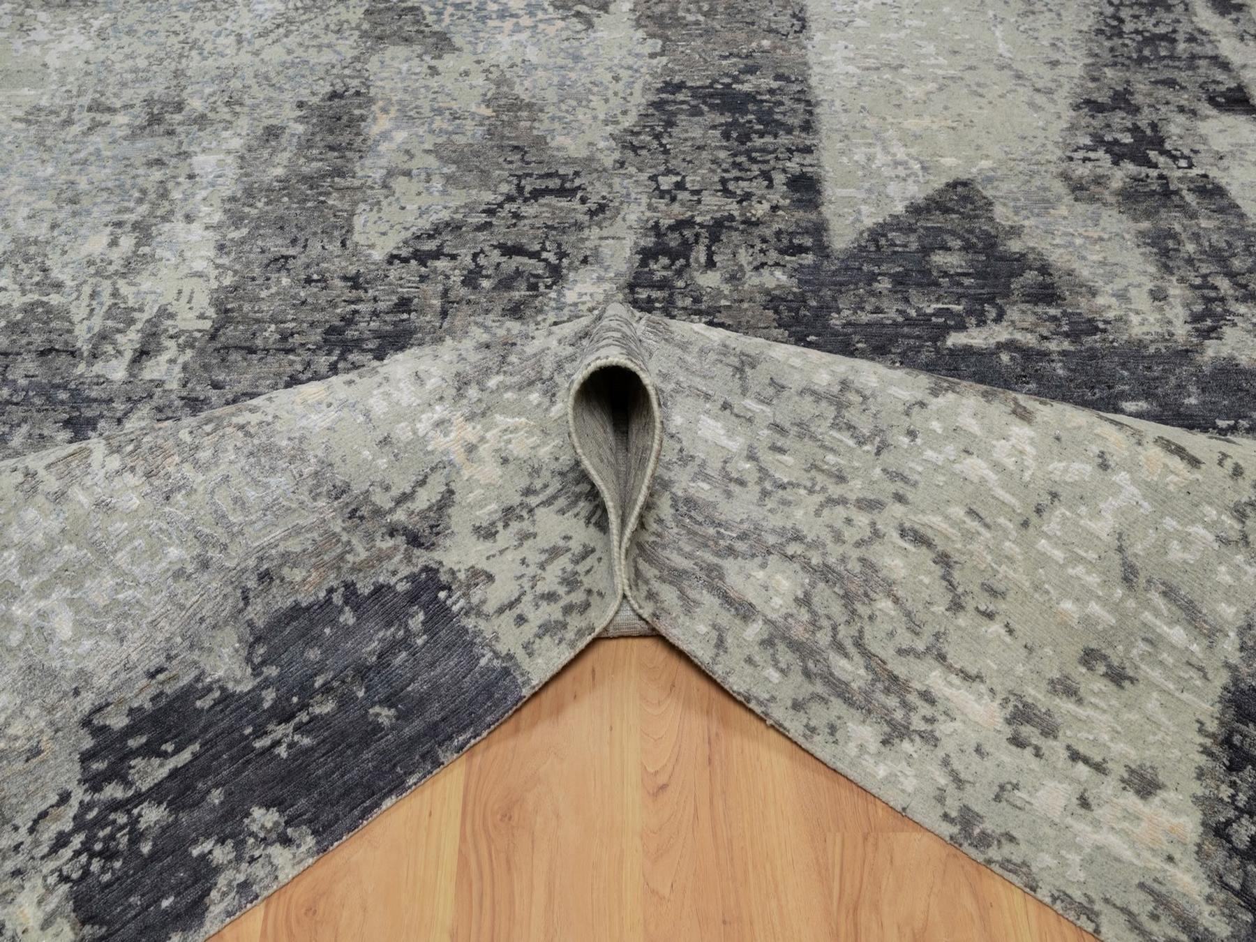 8'2"x10' Shades of Gray, Abstract Modern Design, Hand Knotted, 100% Wool, Oriental Rug HR91827 - Image 5
