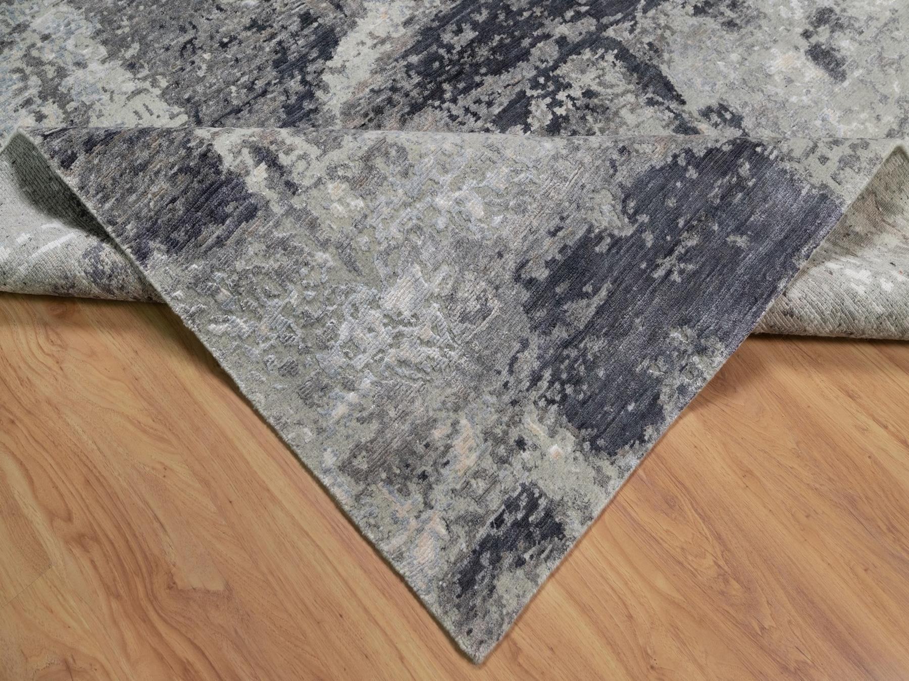 8'2"x10' Shades of Gray, Abstract Modern Design, Hand Knotted, 100% Wool, Oriental Rug HR91827 - Image 6