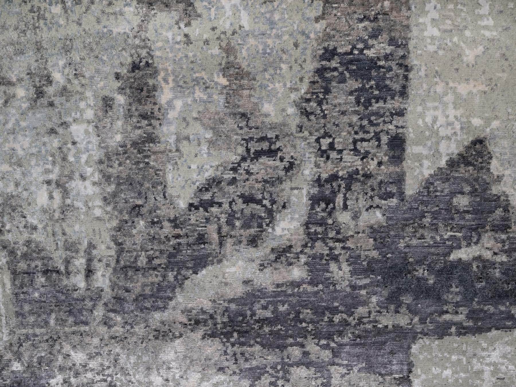 8'2"x10' Shades of Gray, Abstract Modern Design, Hand Knotted, 100% Wool, Oriental Rug HR91827 - Image 8