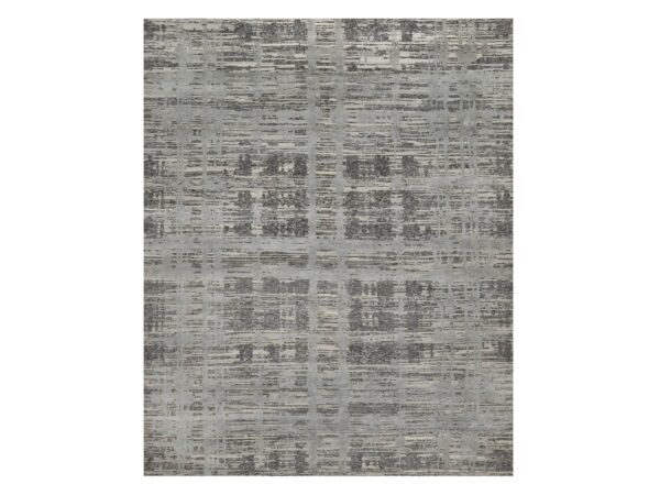 8'1"x10'1" Nevada Gray, Hand Knotted, Modern Criss Cross Erased Design, Hand Spun Undyed Natural Wool, Oriental Rug HR91832