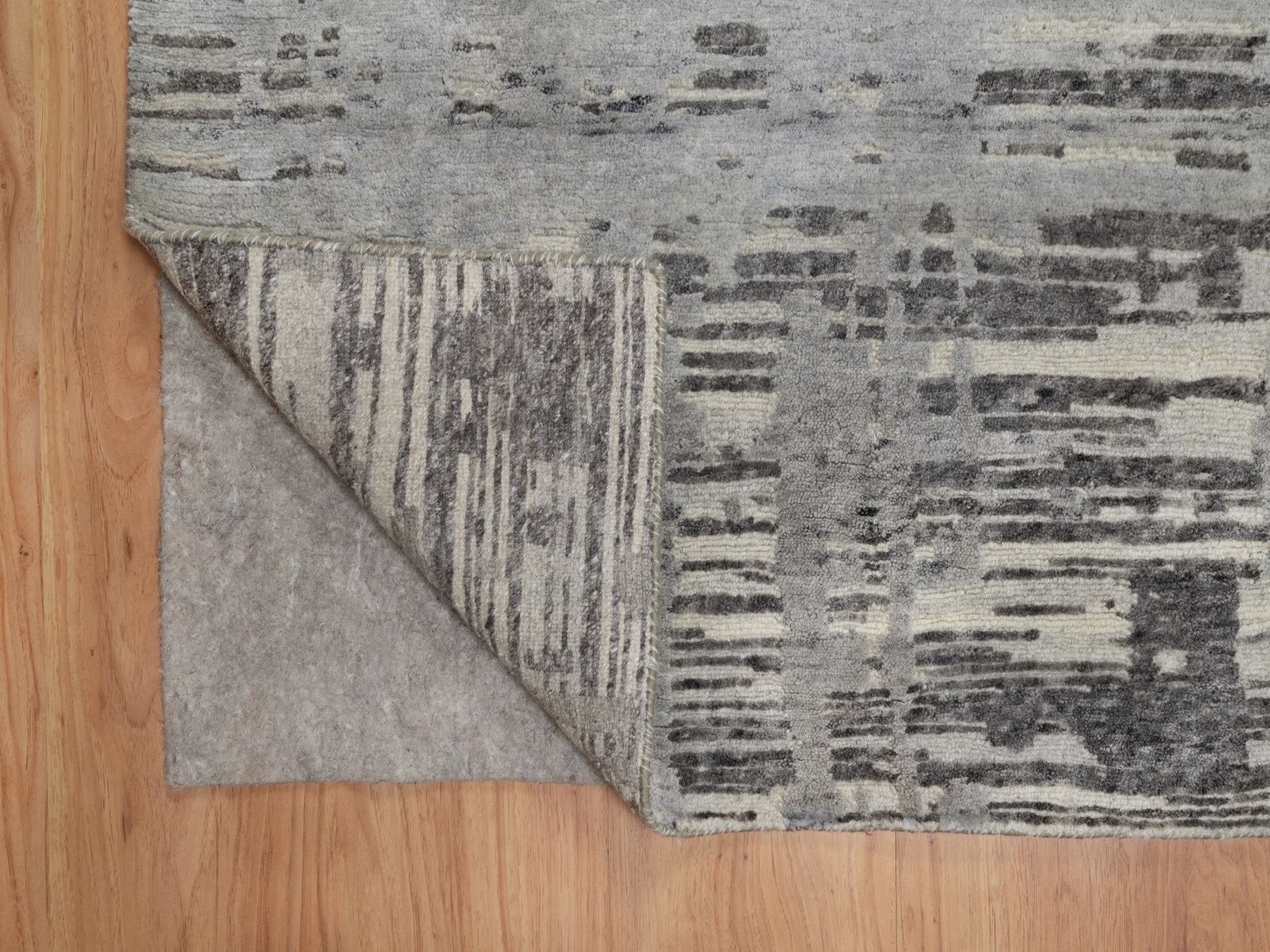 8'1"x10'1" Nevada Gray, Hand Knotted, Modern Criss Cross Erased Design, Hand Spun Undyed Natural Wool, Oriental Rug HR91832 - Image 4