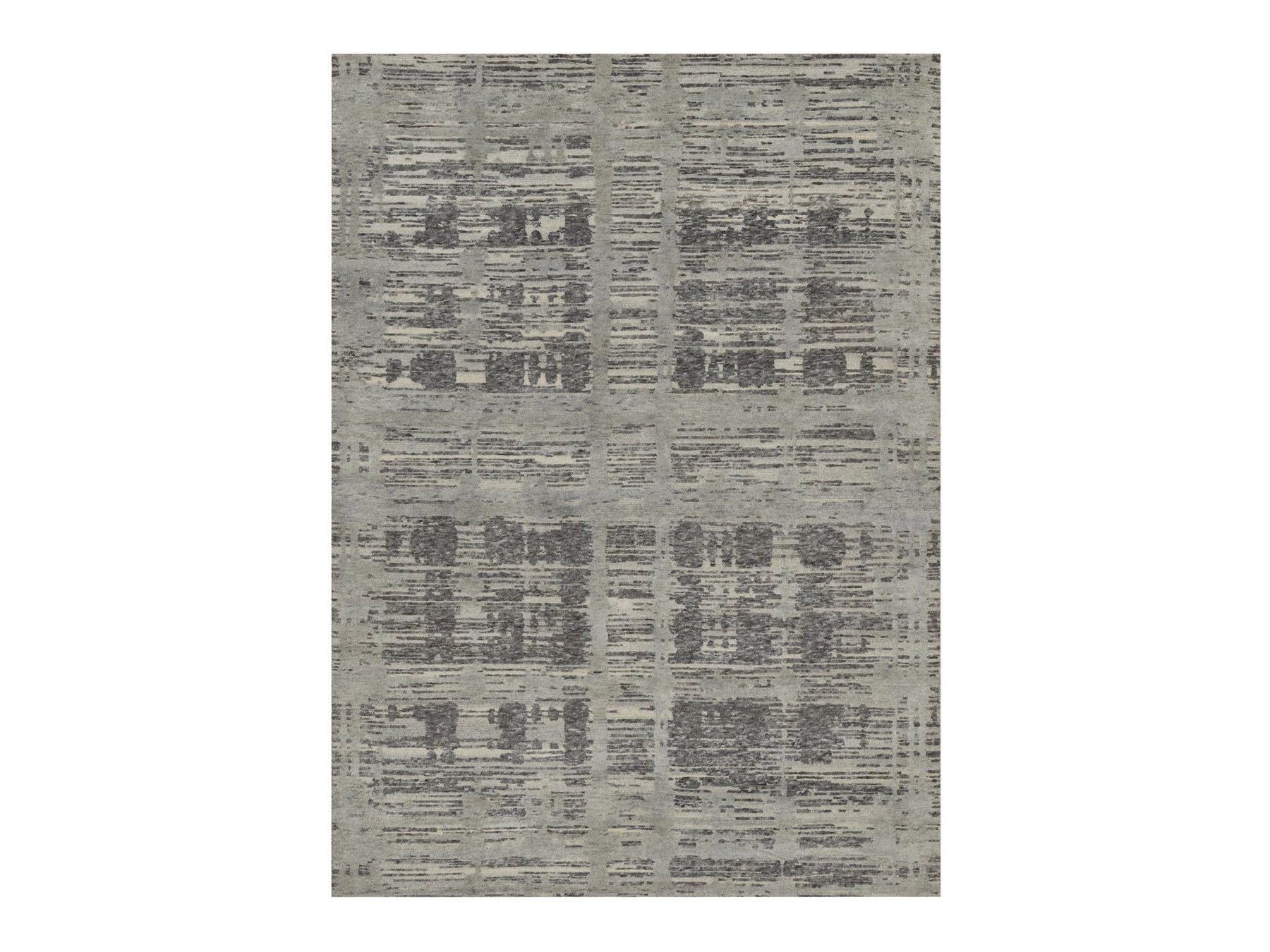 5'x7' Mirage Gray, Modern Criss Cross Erased Design, Hand Spun Undyed Natural Wool, Hand Knotted, Oriental Rug HR91833