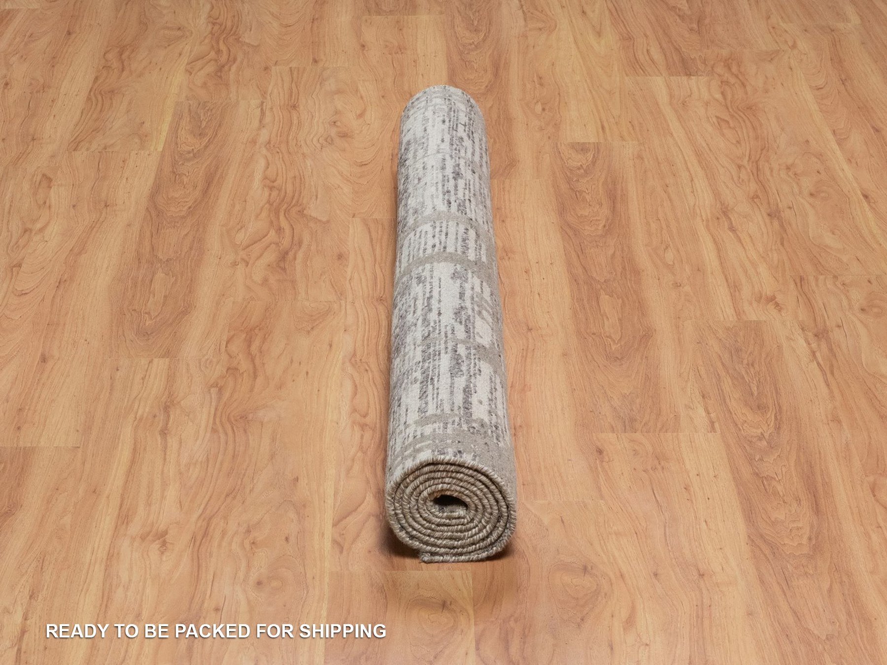 5'x7' Mirage Gray, Modern Criss Cross Erased Design, Hand Spun Undyed Natural Wool, Hand Knotted, Oriental Rug HR91833 - Image 6