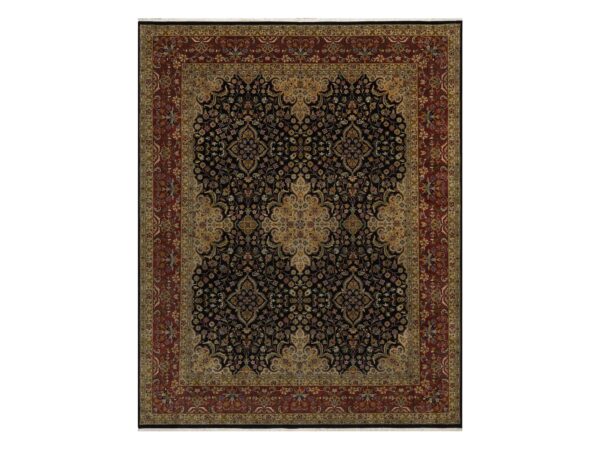 8'x10'1" Phantom Black, Intricate Kashan Revival, Hand Knotted, Hand Spun New Zealand Wool, 300 KPSI, Oriental Rug HR91834