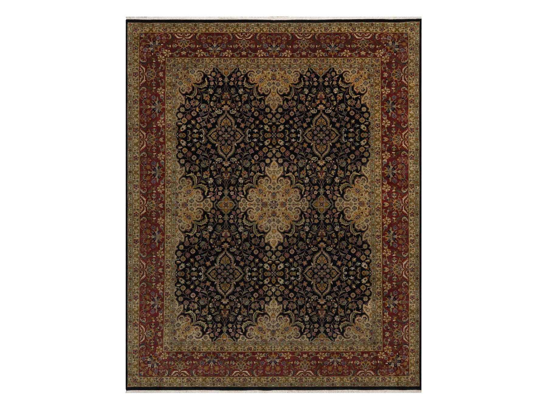 8'x10'1" Phantom Black, Intricate Kashan Revival, Hand Knotted, Hand Spun New Zealand Wool, 300 KPSI, Oriental Rug HR91834