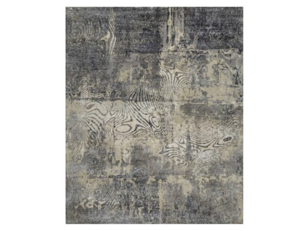 8'1"x10' Oyster White with Gray, Tree Bark and Fossil Design, Hand Knotted, 100% Natural Undyed Wool, Oriental Rug HR91840
